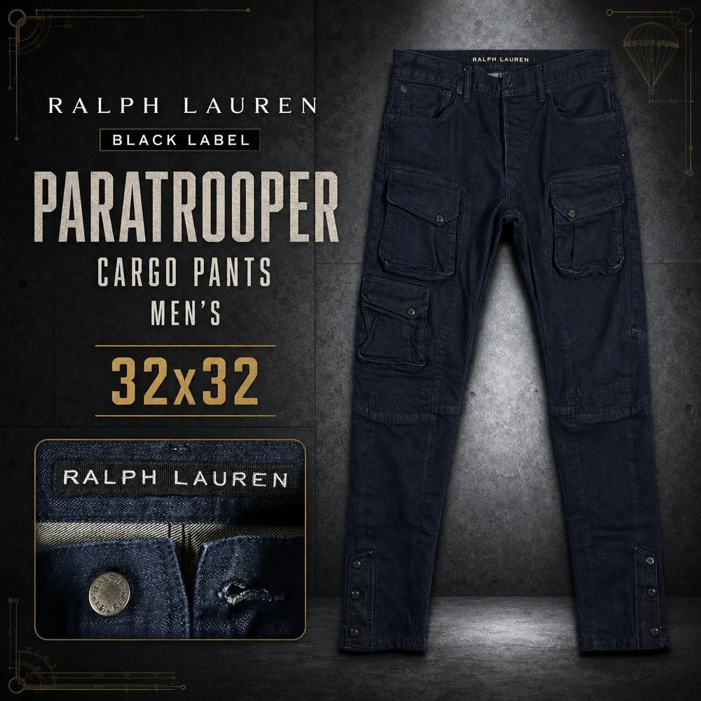 Ralph Lauren Black Label Mens Paratrooper Cargo Jeans Indigo Blue 32x32 Slim Fit